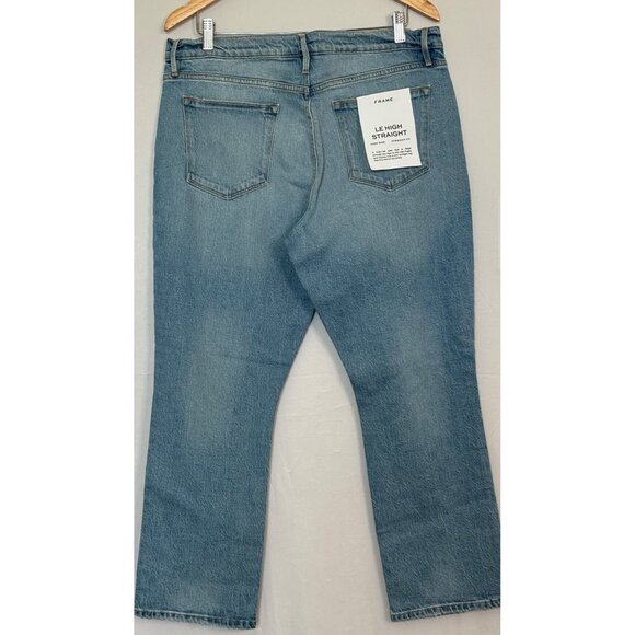 Frame Le High Straight Demarco Rips Jeans Size 33 Light Wash Distressed Denim - Picture 4 of 4